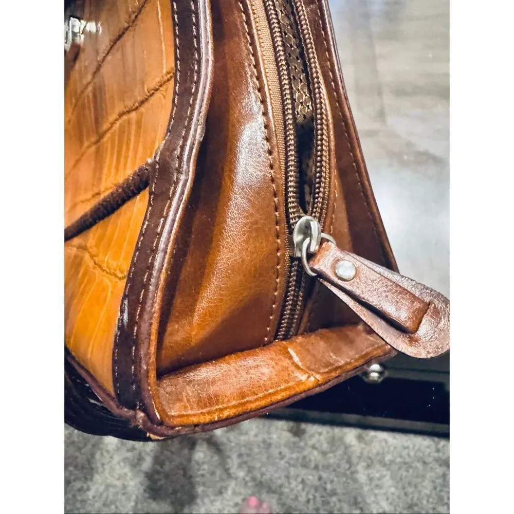 M.C. Western Brown Croc Embossed Handbag Satchel Tooled Detail